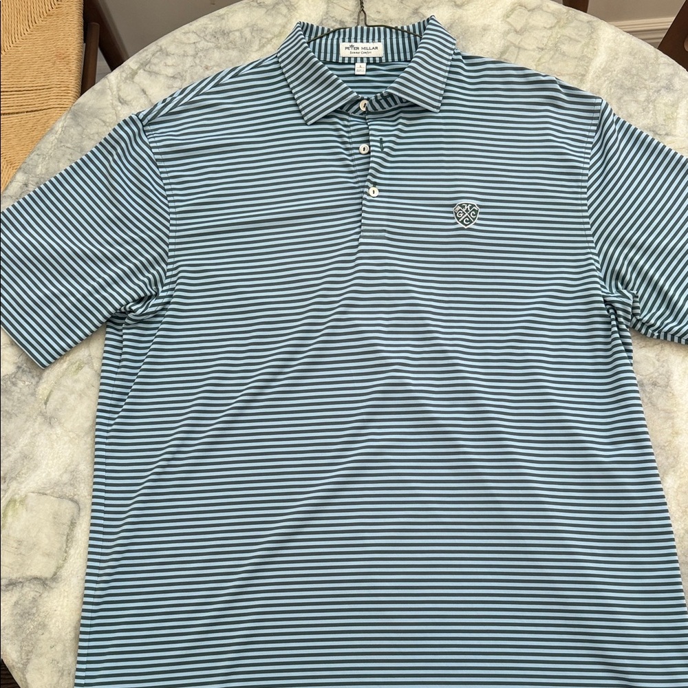 Peter Millar | Blue and White Striped Polo Shirt